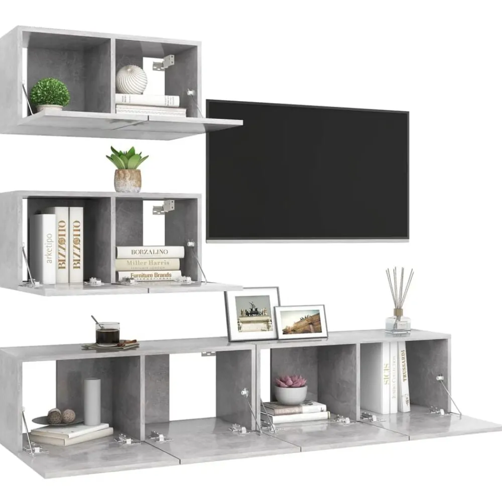 vidaXL Muebles Tv-Set muebles de salón TV 7 pzas madera ingeniería gris hormigón