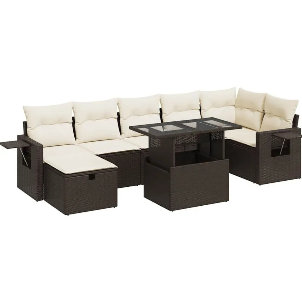 vidaXL Set sofás de jardín 8 piezas y cojines ratán sintético marrón Marrón y crema Hot