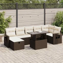vidaXL Set sofás de jardín 8 piezas y cojines ratán sintético marrón Marr&oacute;n y crema Hot