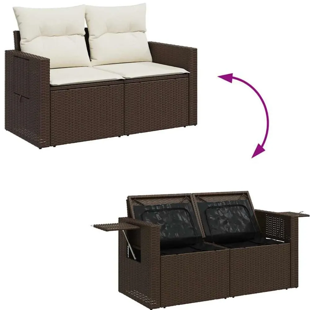 vidaXL Set sofás de jardín 8 piezas y cojines ratán sintético marrón Marrón y crema Hot