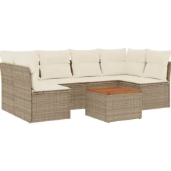 vidaXL Set sofás de jardín 7 piezas y cojines ratán sintético Beige Discount
