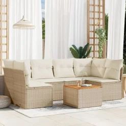 vidaXL Set sofás de jardín 7 piezas y cojines ratán sintético Beige Discount