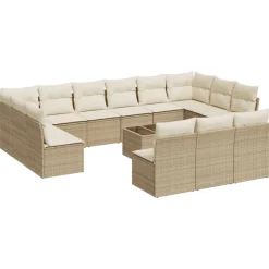 vidaXL Muebles De Jardín-Set sofás de jardín 14 pzas con cojines ratán sintético beige