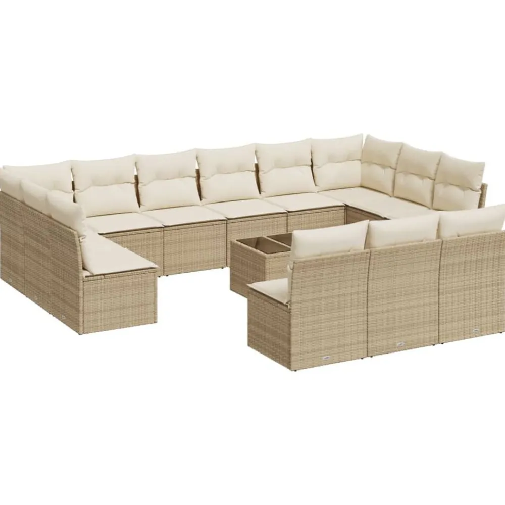 vidaXL Muebles De Jardín-Set sofás de jardín 14 pzas con cojines ratán sintético beige