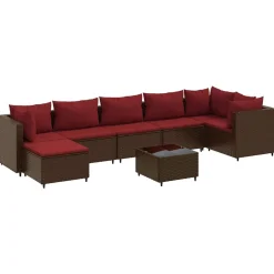vidaXL Muebles De Jardín-Set sofás de jardín 8 piezas y cojines ratán sintético marrón