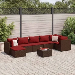 vidaXL Muebles De Jardín-Set sofás de jardín 8 piezas y cojines ratán sintético marrón
