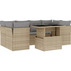 vidaXL Set sofás de jardín 7 piezas y cojines ratán sintético beige beige y gris