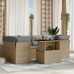 vidaXL Set sofás de jardín 7 piezas y cojines ratán sintético beige beige y gris