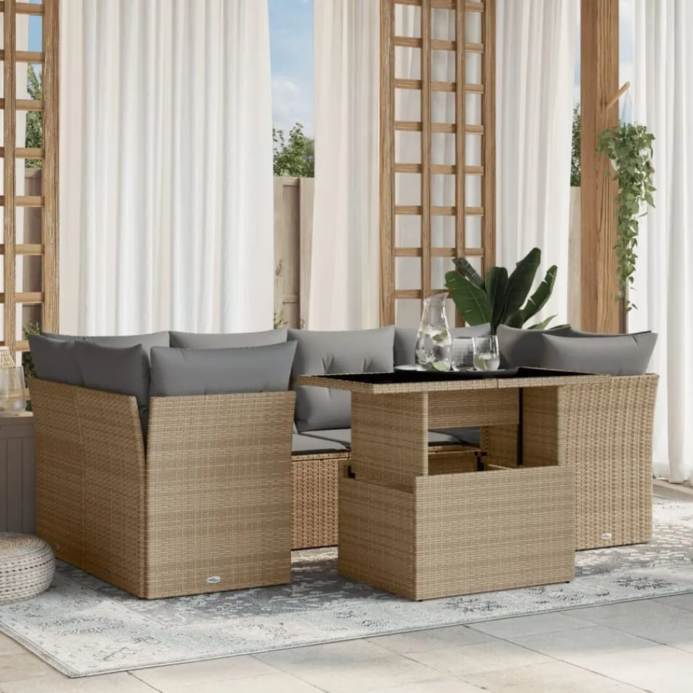 vidaXL Set sofás de jardín 7 piezas y cojines ratán sintético beige beige y gris