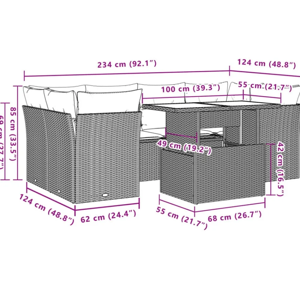 vidaXL Set sofás de jardín 7 piezas y cojines ratán sintético beige beige y gris