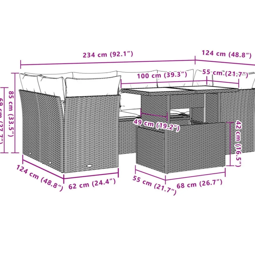 vidaXL Set sofás de jardín 7 piezas y cojines ratán sintético beige beige y gris