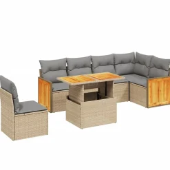 vidaXL Muebles De Jardín-Set sofás de jardín 7 piezas y cojines ratán sintético beige