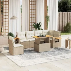 vidaXL Set sofás de jardín 7 piezas y cojines ratán sintético beige beige y crema Outlet