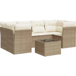vidaXL Set sofás de jardín 7 piezas y cojines ratán sintético beige beige y crema