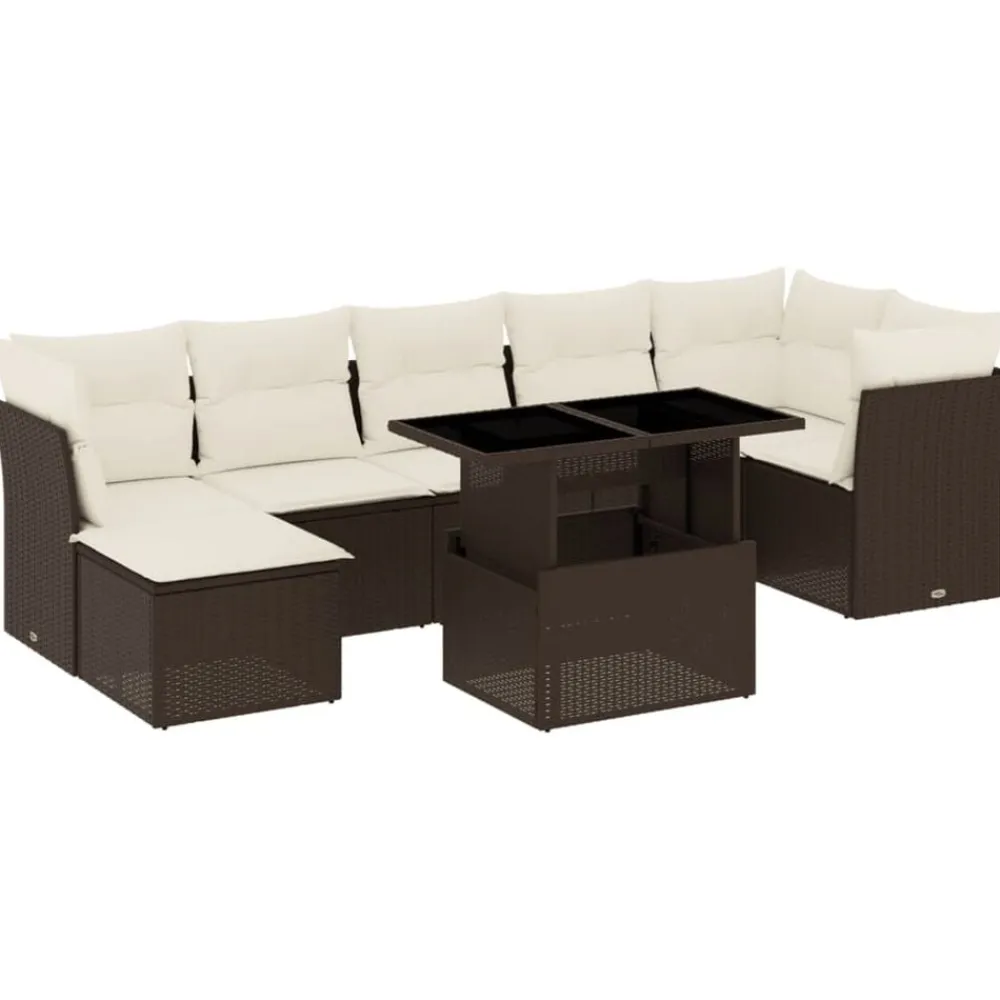 vidaXL Muebles De Jardín-Set sofás de jardín 8 piezas y cojines ratán sintético marrón