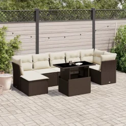 vidaXL Muebles De Jardín-Set sofás de jardín 8 piezas y cojines ratán sintético marrón