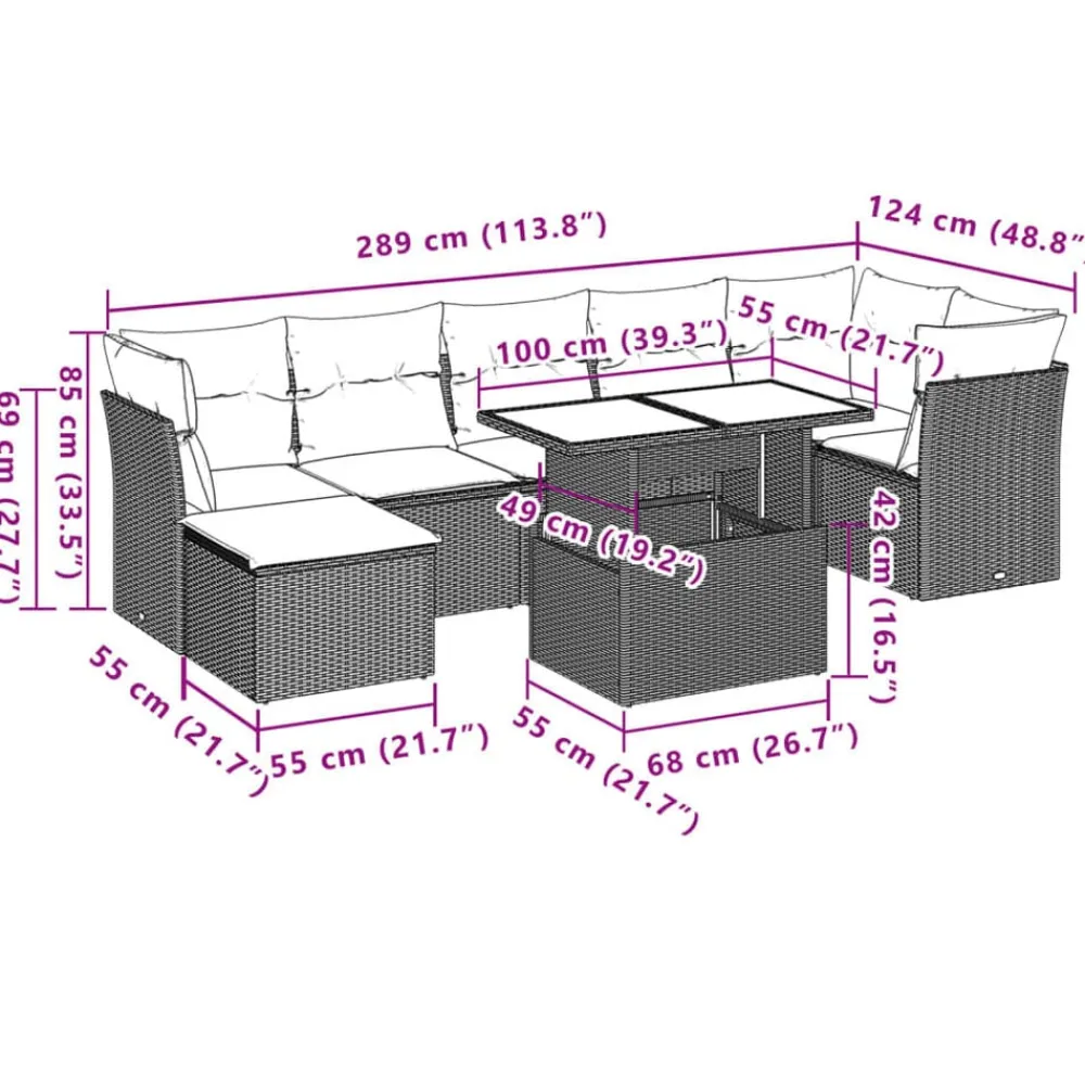 vidaXL Muebles De Jardín-Set sofás de jardín 8 piezas y cojines ratán sintético marrón