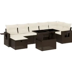vidaXL Muebles De Jardín-Set sofás de jardín 8 piezas y cojines ratán sintético marrón