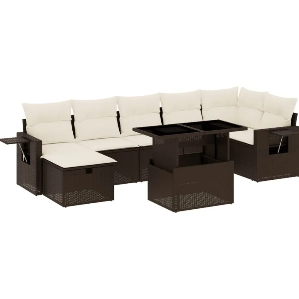 vidaXL Muebles De Jardín-Set sofás de jardín 8 piezas y cojines ratán sintético marrón