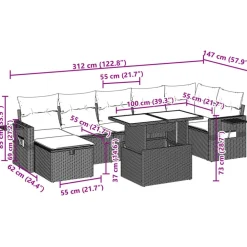 vidaXL Muebles De Jardín-Set sofás de jardín 8 piezas y cojines ratán sintético marrón
