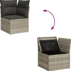 vidaXL Muebles De Jardín-Set sofás jardín 10 pzas con cojines ratán sintético gris claro