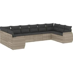 vidaXL Muebles De Jardín-Set sofás jardín 10 pzas con cojines ratán sintético gris claro
