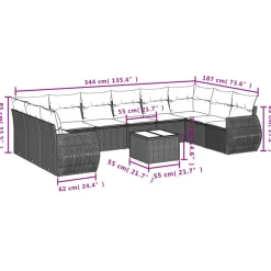 vidaXL Muebles De Jardín-Set sofás jardín 10 pzas con cojines ratán sintético gris claro