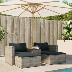 vidaXL Set sofás jardín y cojines 5 pzas ratán sintético acacia Gris Hot