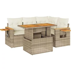 vidaXL Muebles De Jardín-Set sofás jardín y cojines 5 pzas ratán sintético acacia beige