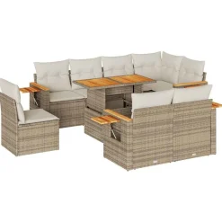 vidaXL Muebles De Jardín-Set sofás jardín y cojines 9 pzas ratán sintético acacia beige