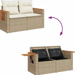 vidaXL Muebles De Jardín-Set sofás jardín y cojines 9 pzas ratán sintético acacia beige