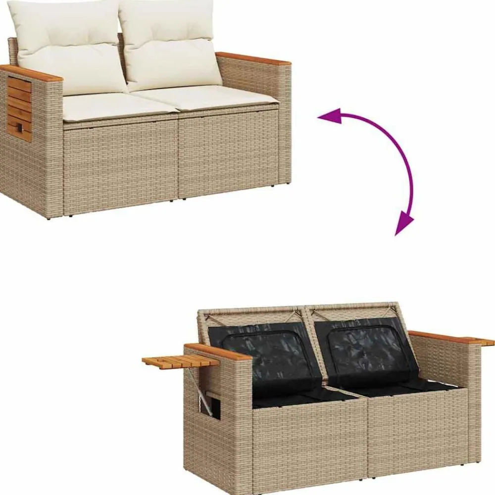 vidaXL Muebles De Jardín-Set sofás jardín y cojines 9 pzas ratán sintético acacia beige