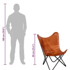 vidaXL Sillas-Silla Butterfly de cuero auténtico marrón