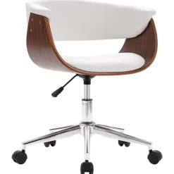 vidaXL Silla comedor giratoria madera curvada cuero sintético Blanco Clearance