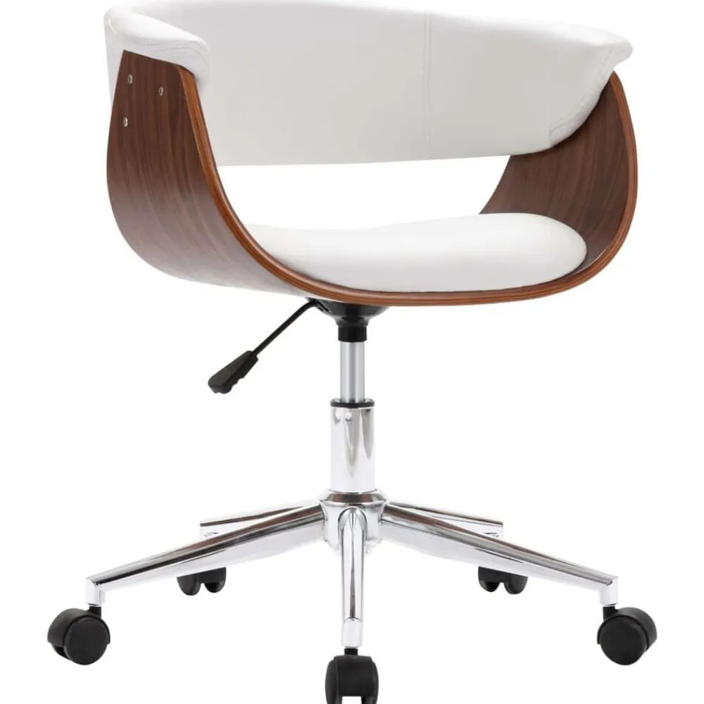 vidaXL Silla comedor giratoria madera curvada cuero sintético Blanco Clearance