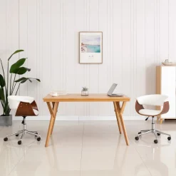 vidaXL Silla comedor giratoria madera curvada cuero sintético Blanco Clearance