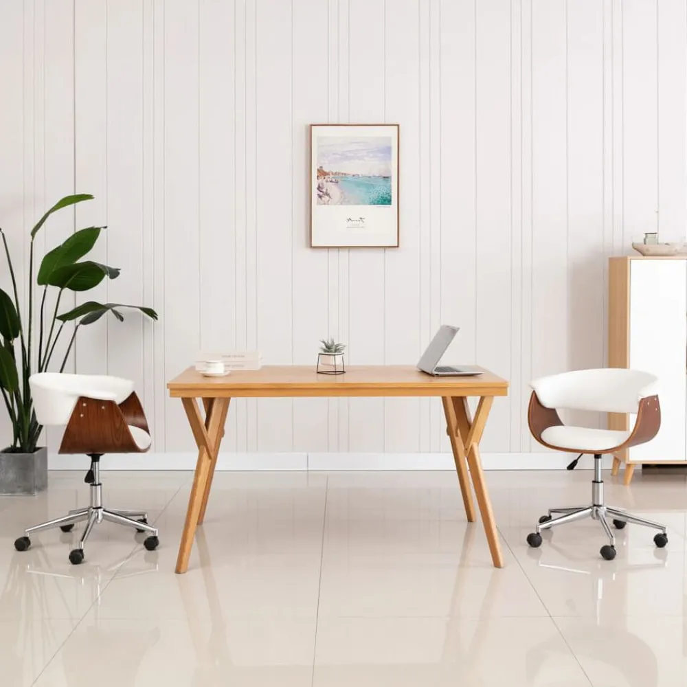 vidaXL Silla comedor giratoria madera curvada cuero sintético Blanco Clearance