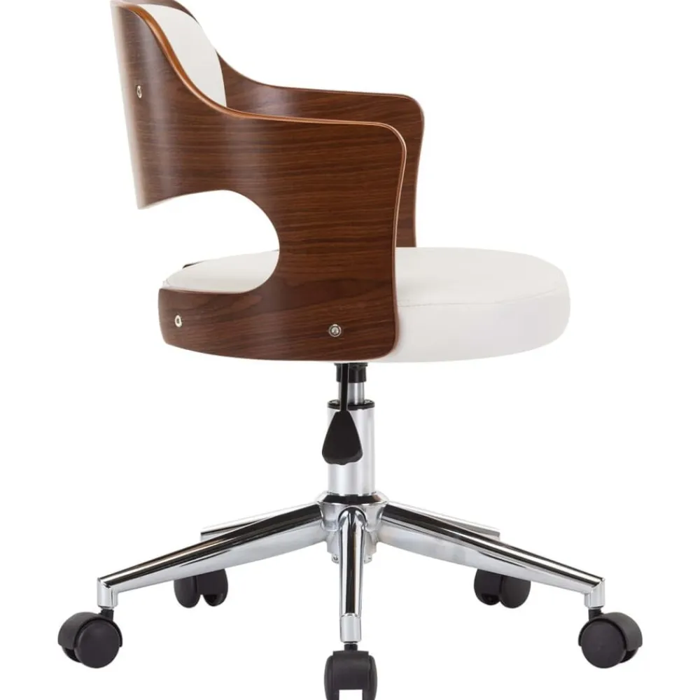 vidaXL Silla comedor giratoria madera curvada cuero sintético Blanco Outlet