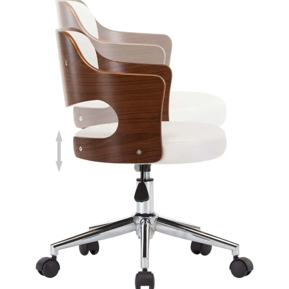 vidaXL Silla comedor giratoria madera curvada cuero sintético Blanco Outlet
