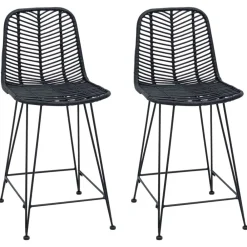 vidaXL Silla de Bar 2 pcs 44,5 x 54,5 x 97,5 cm Ratan e Hierro Negro Online