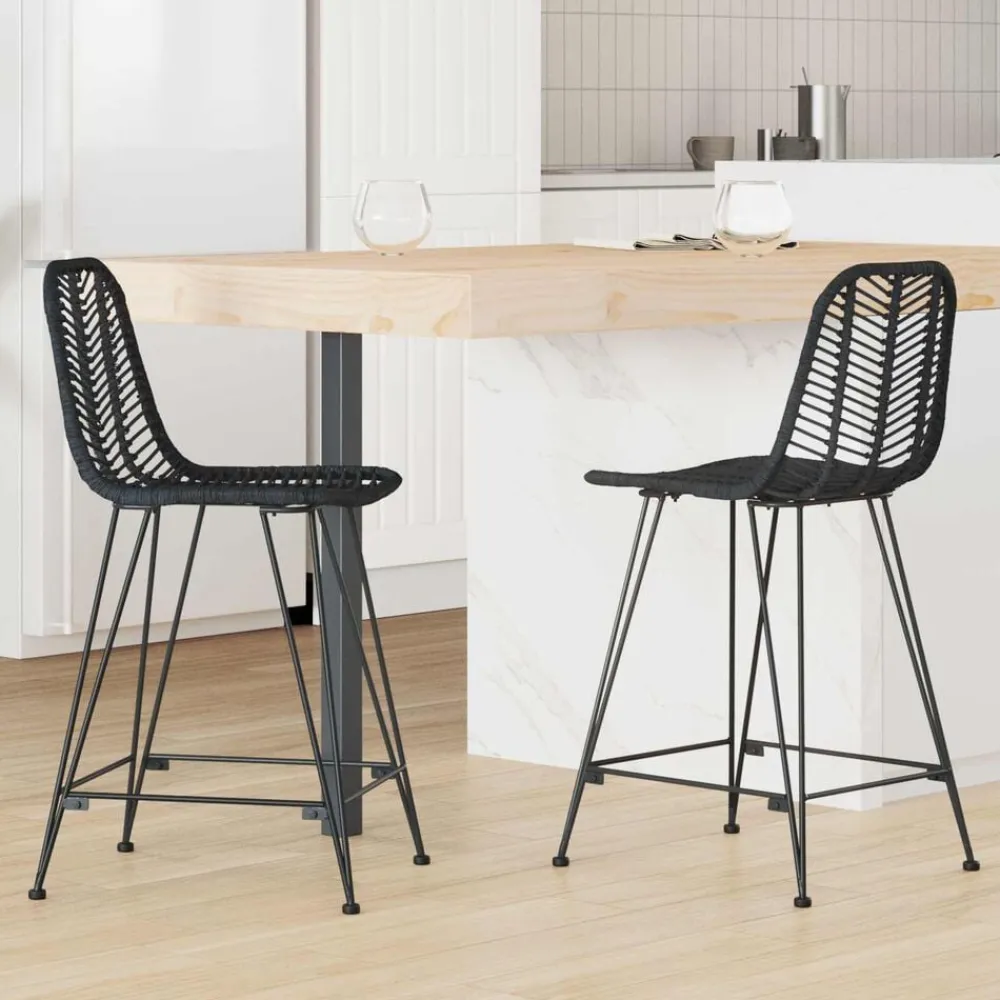 vidaXL Silla de Bar 2 pcs 44,5 x 54,5 x 97,5 cm Ratan e Hierro Negro Online