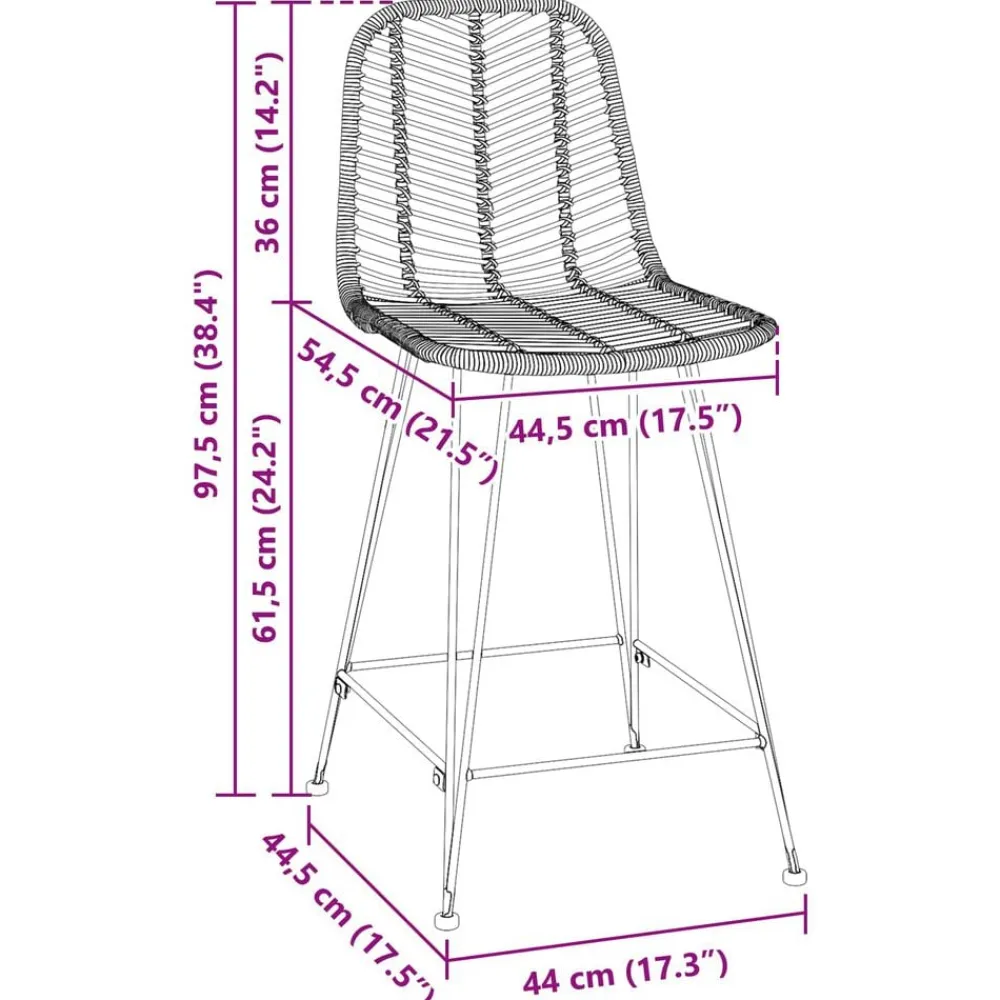 vidaXL Silla de Bar 2 pcs 44,5 x 54,5 x 97,5 cm Ratan e Hierro Negro Online