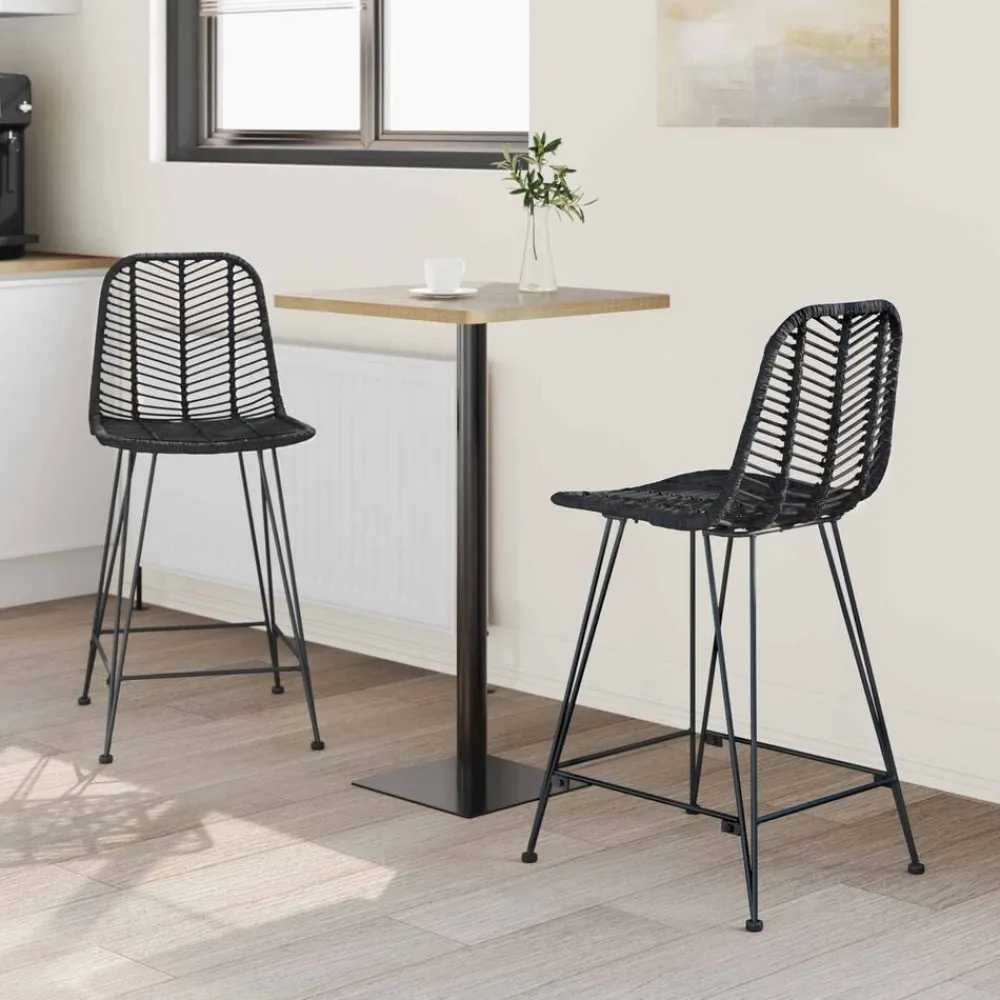 vidaXL Silla de Bar 2 pcs 44,5 x 54,5 x 97,5 cm Ratan e Hierro Negro Online