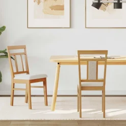 vidaXL Silla de comedor 2 pcs claro Madera de Caucho Sólido Natural y Clearance