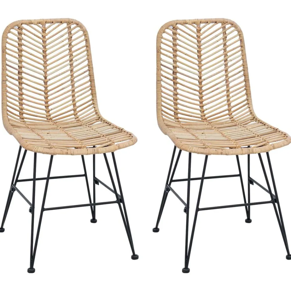 vidaXL Silla de comedor 2 pcs 44 x 47 x 85 cm Ratan e Hierro Natural Sale