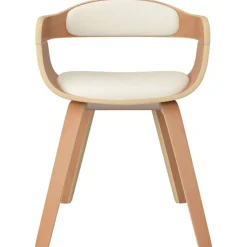 vidaXL Sillas-Silla de comedor de cuero sintético y madera curvada crema