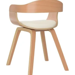 vidaXL Sillas-Silla de comedor de cuero sintético y madera curvada crema