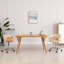 vidaXL Sillas-Silla de comedor giratoria madera curvada cuero sintético
