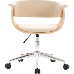 vidaXL Sillas-Silla de comedor giratoria madera curvada cuero sintético