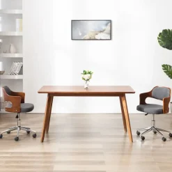 vidaXL Silla de comedor giratoria de madera curvada y tela Gris Outlet
